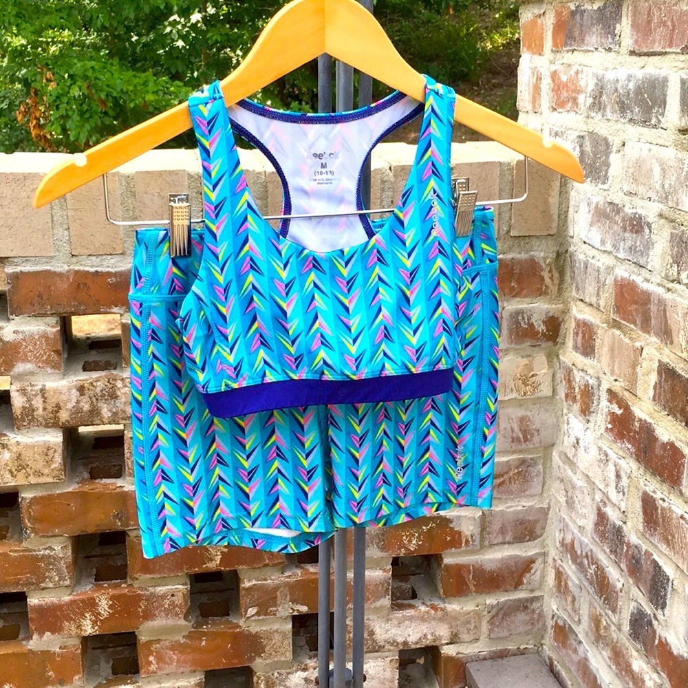 Reebok athletic bra and shorts girls sz M or 10/12